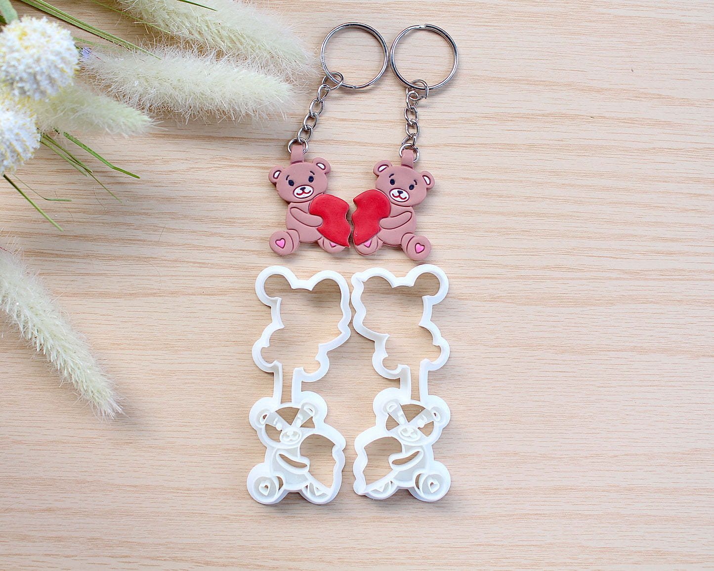 Teddy Bear Couple Keychain Polymer Clay Cutter Set