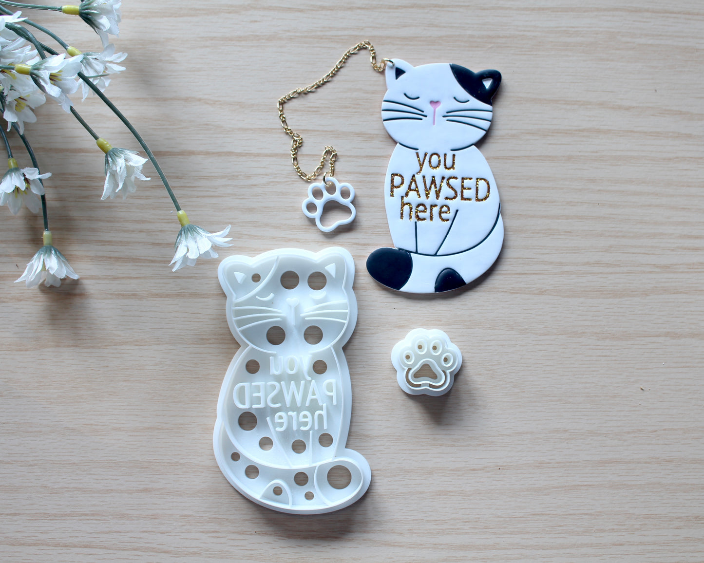 You Pawsed Here Bookmark Polymer Clay Cutter Set - Cat Version
