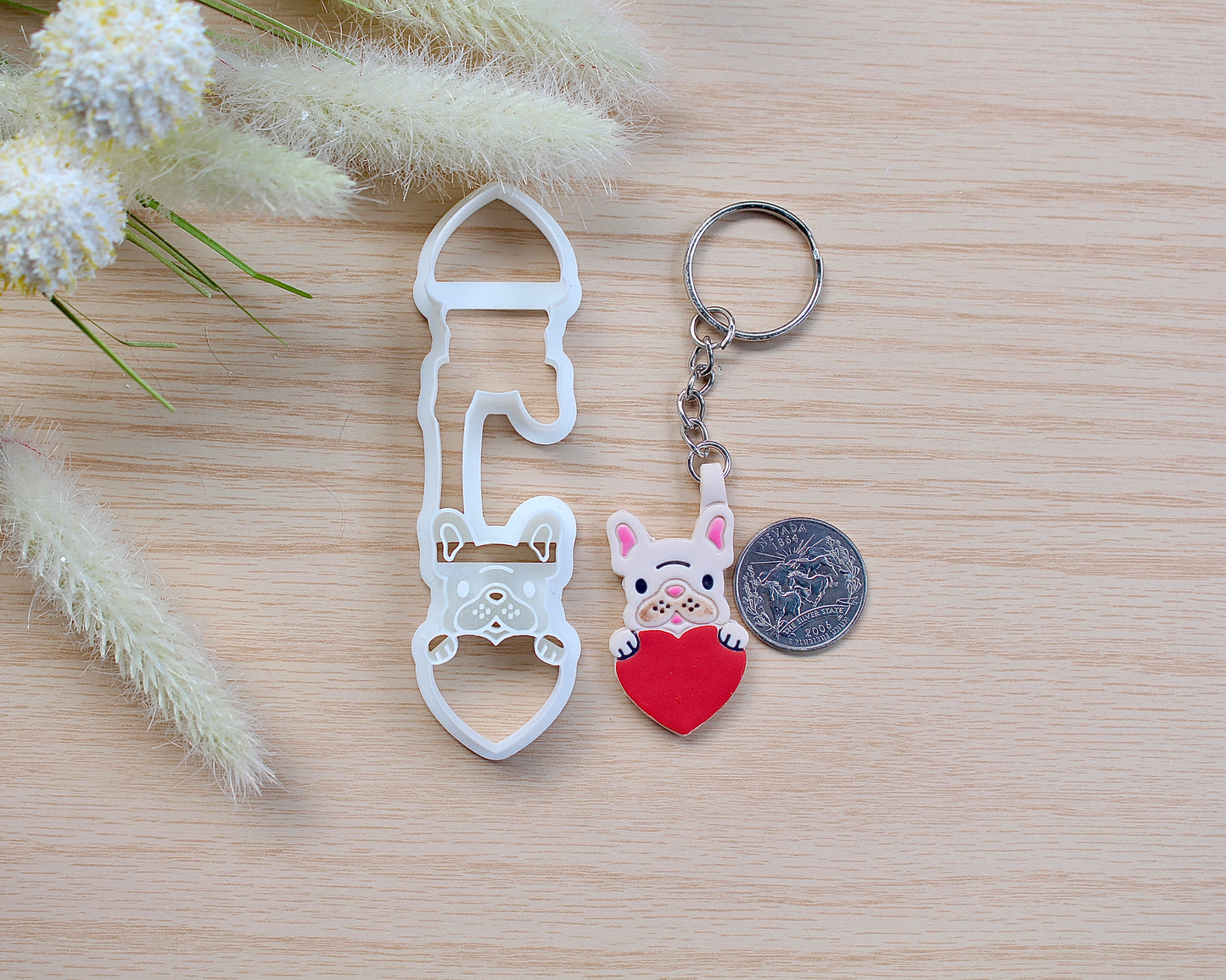 French Bulldog Holding a Heart Keychain Cutter