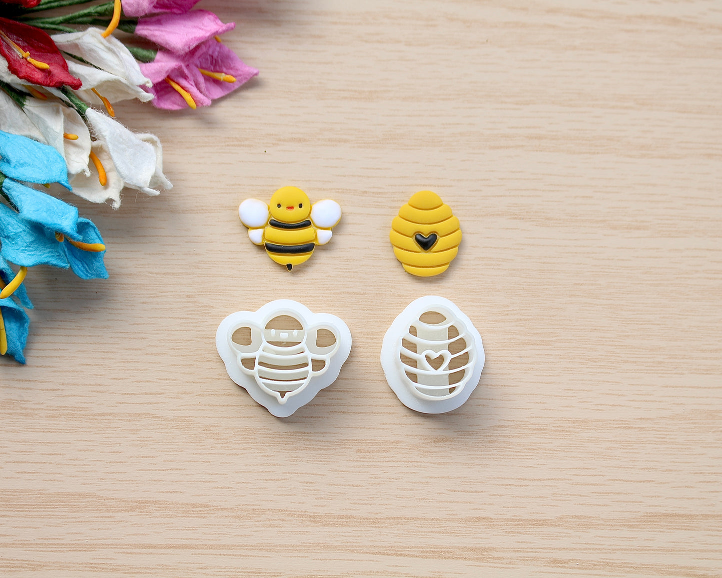 little bee and beehive polymer clay cutter set for jewelry making, stud earrings making, and other decoration, craft.
