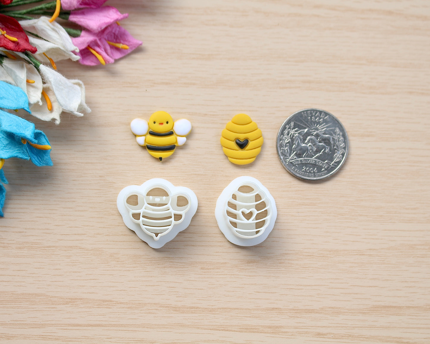 little bee and beehive polymer clay cutter set for jewelry making, stud earrings making, and other decoration, craft.
