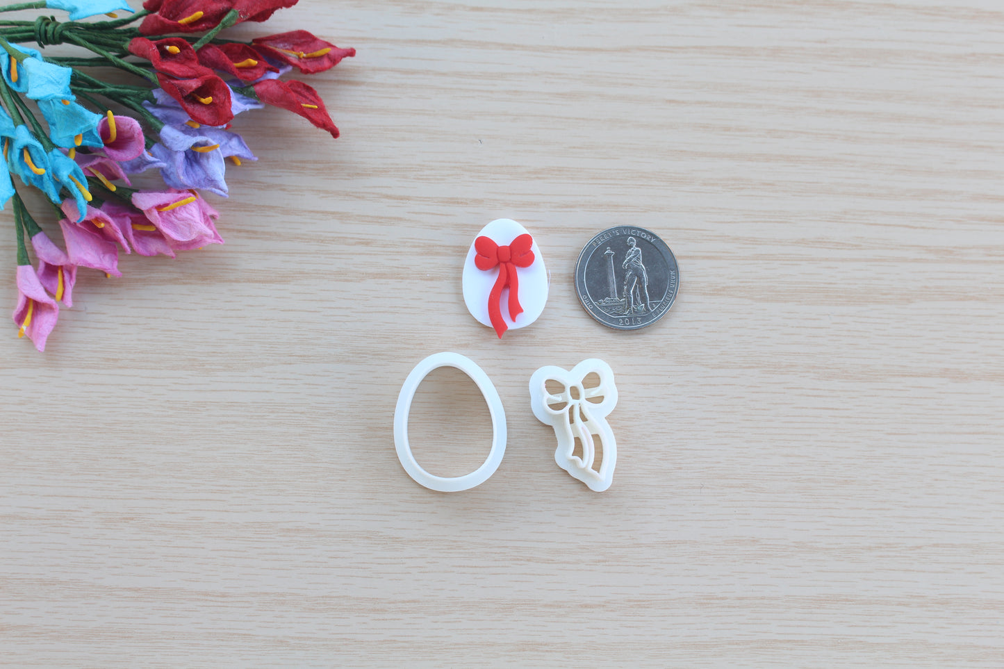 Egg Bunny with Bow Polymer Clay Cutter