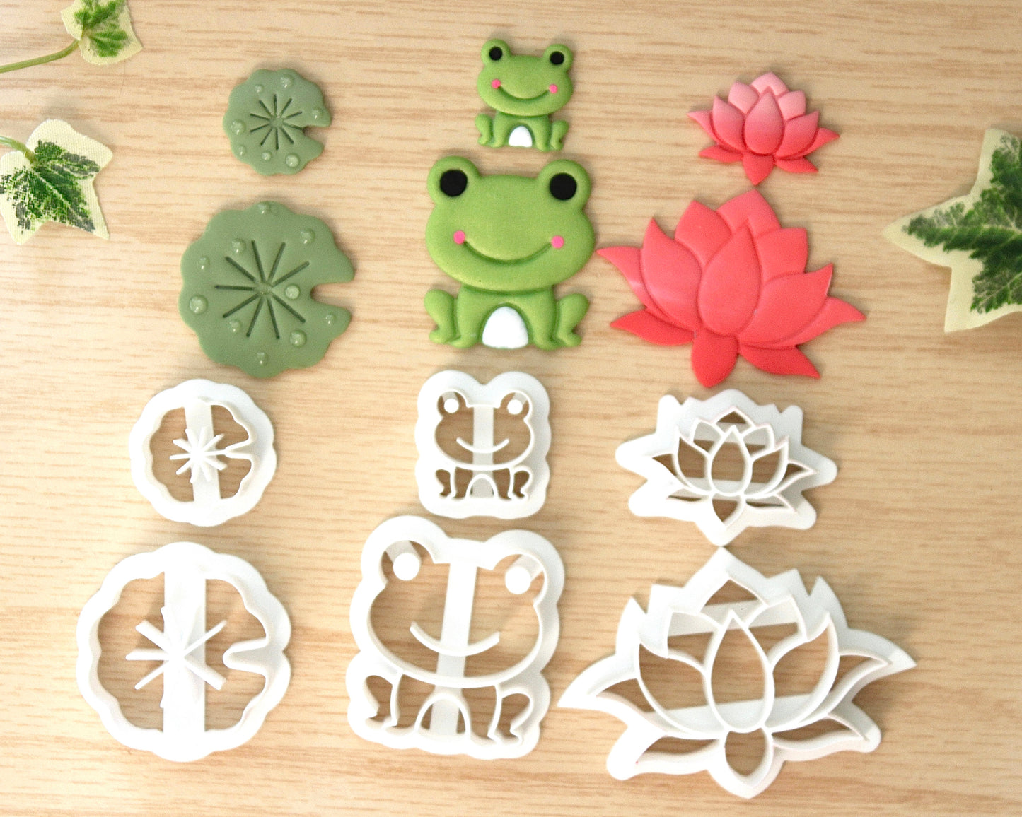 Frog, Lily Flower, and Lily Pad Polymer Clay Cutter Set