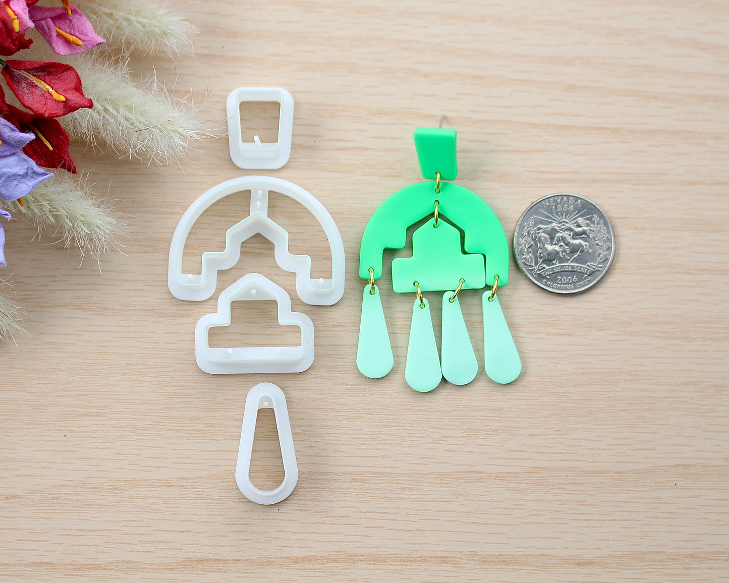 Boho style dangle earrings polymer clay cutter set