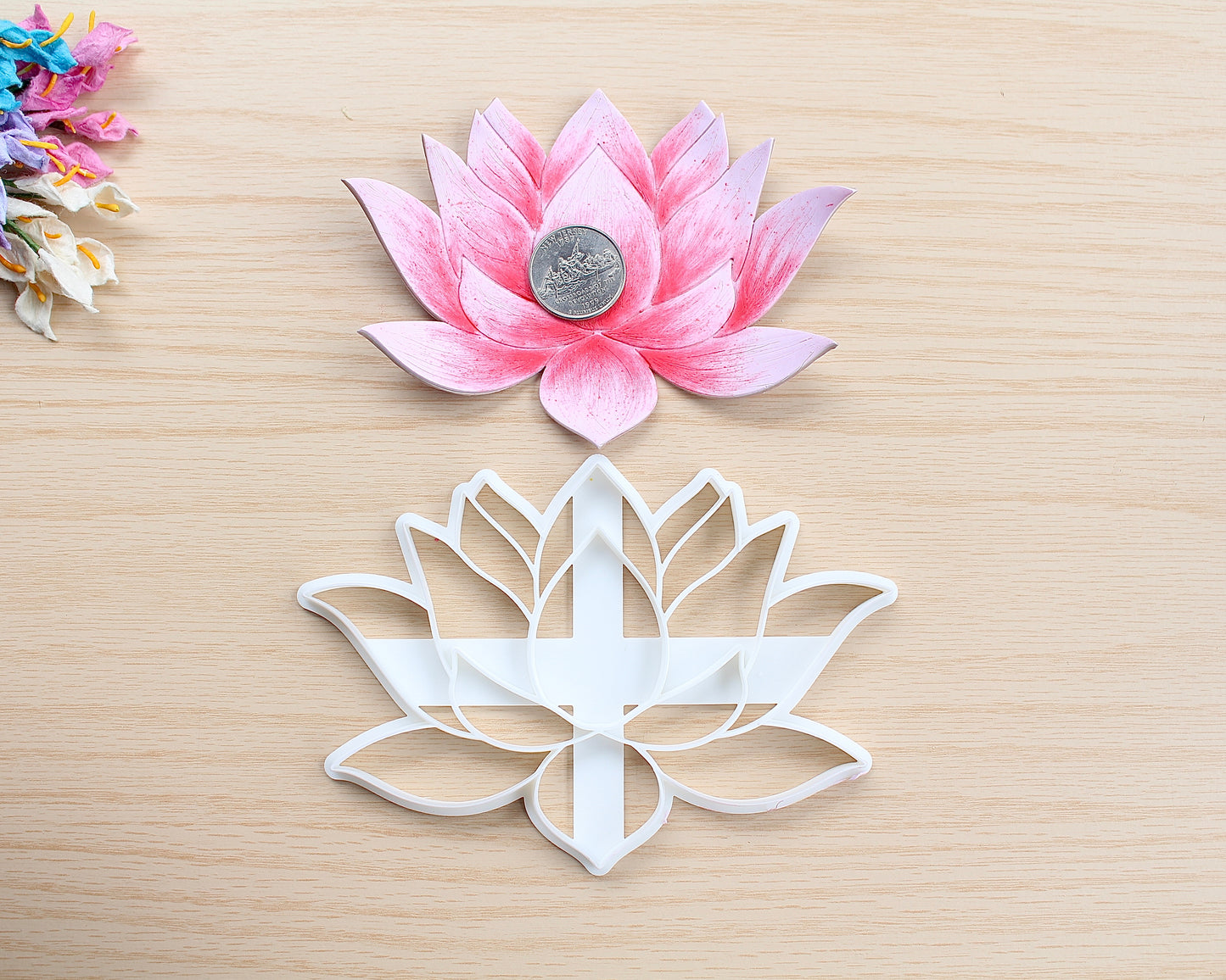 Lotus Trinket Dish Polymer Clay Cutter shaped like a lotus flower, designed for making polymer clay trinket dishes.