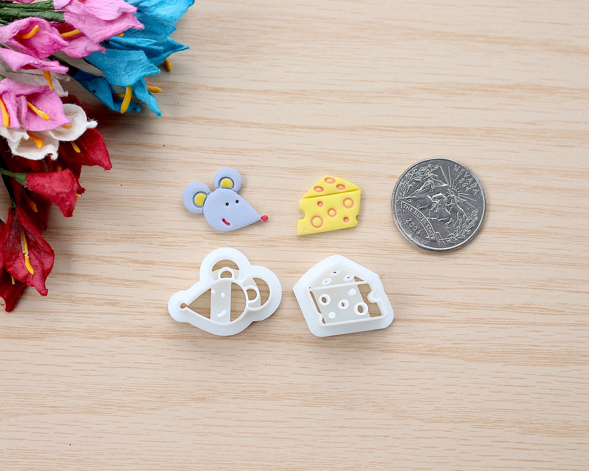 Little Mouse and Cheese polymer clay cutter set, perfect for crafting jewelry, charms, and creative clay designs.