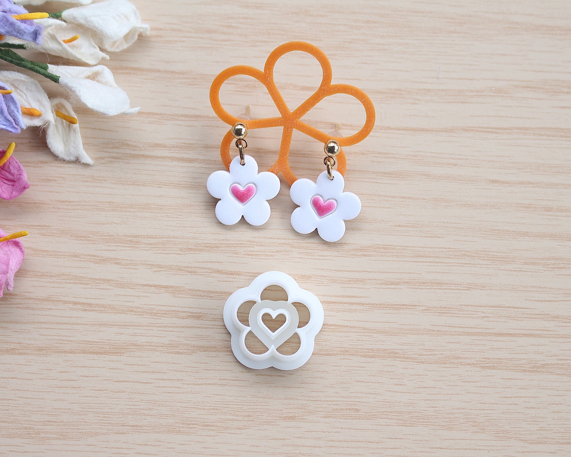 heart daisy polymer clay cutter