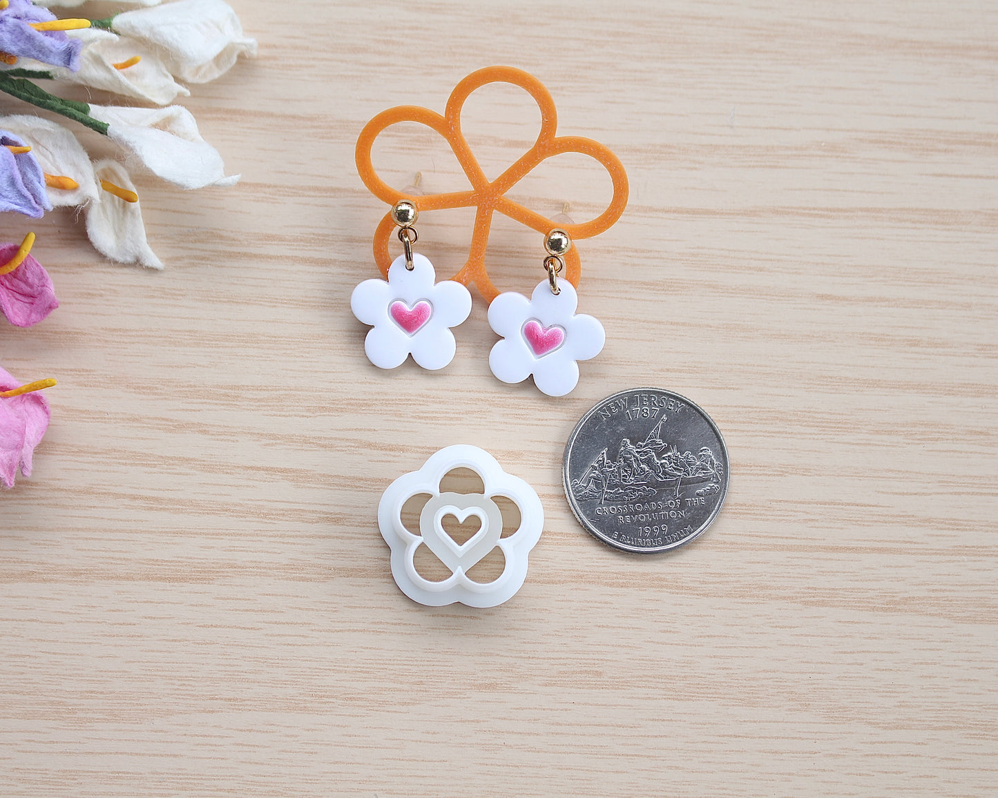 heart daisy polymer clay cutter