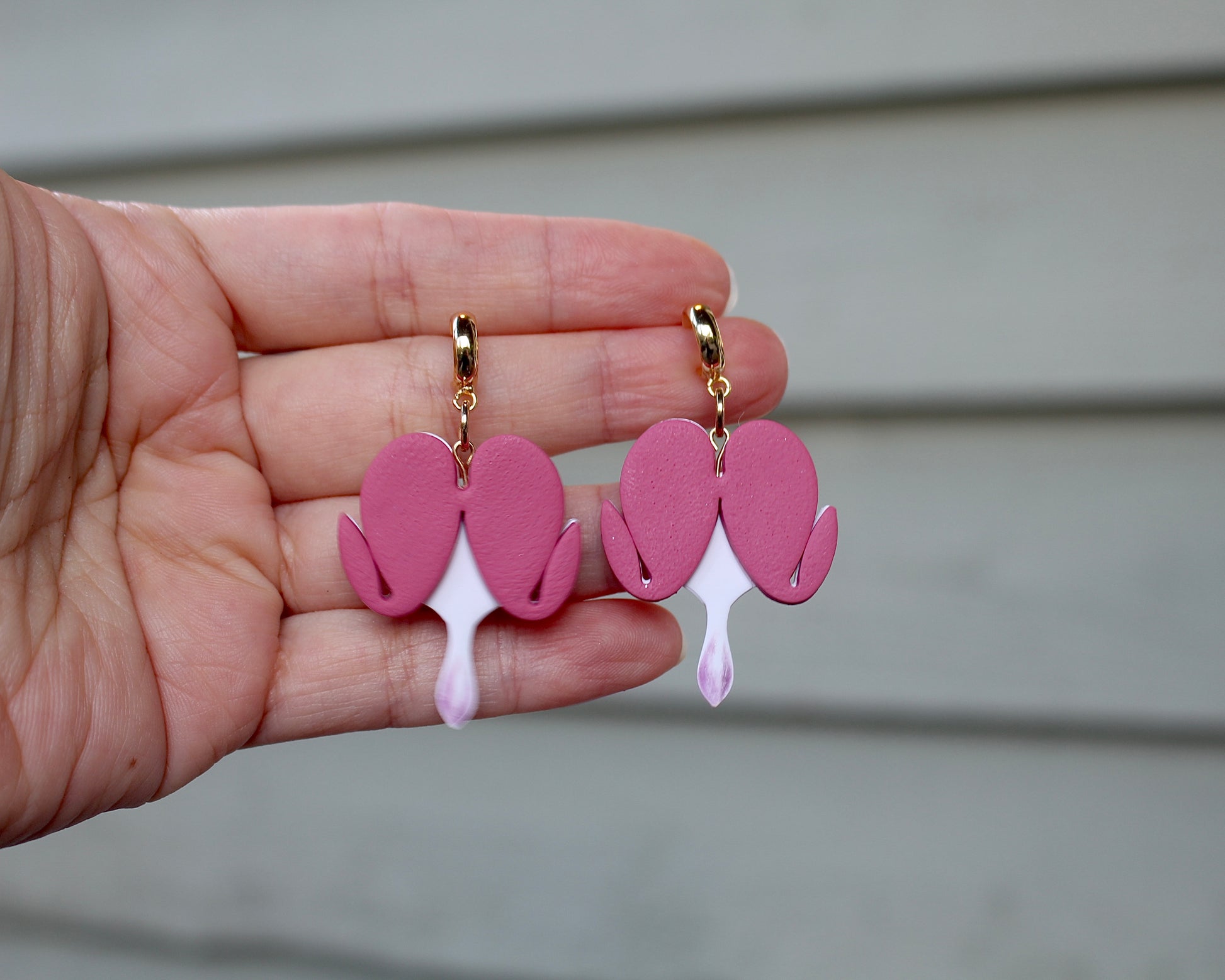 bleeding heart flower polymer clay earrings