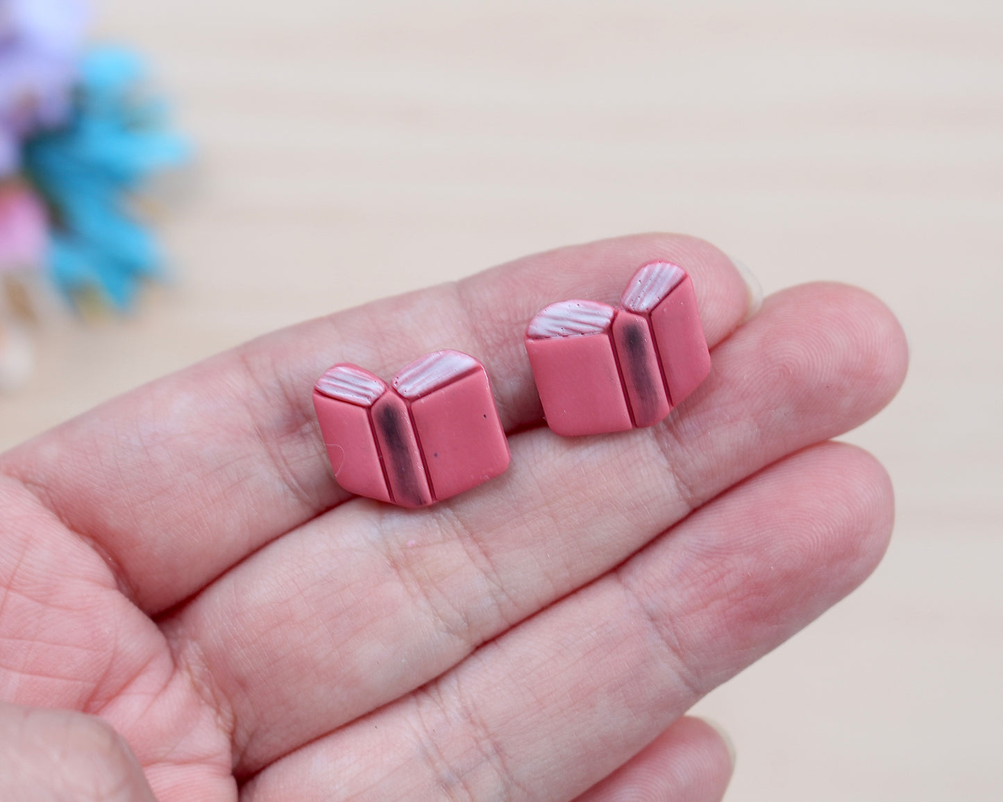mini book polymer clay stud earrings