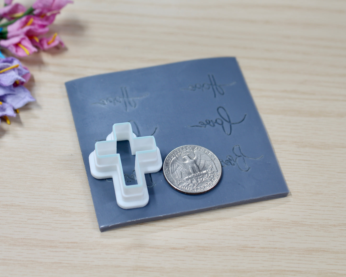 hope, bless, love sentiment element baking mat polymer clay cutter