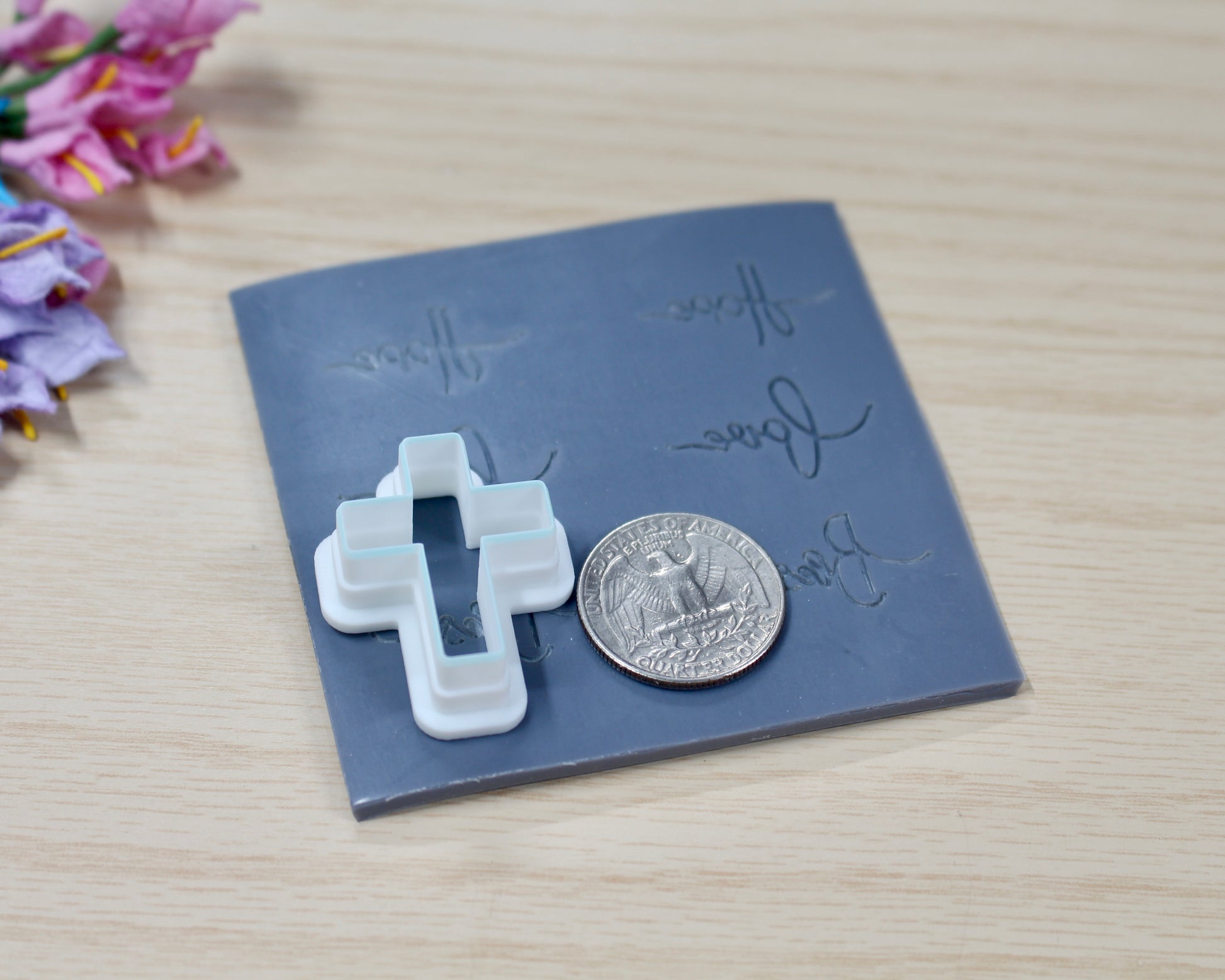hope, bless, love sentiment element baking mat polymer clay cutter
