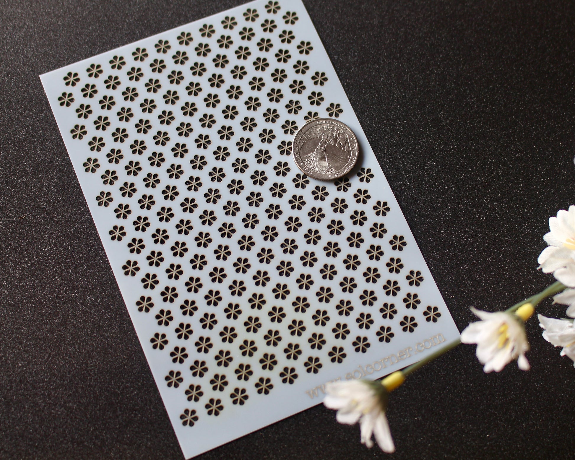 mini eyelet daisy mylar stencil polymer clay cutter
