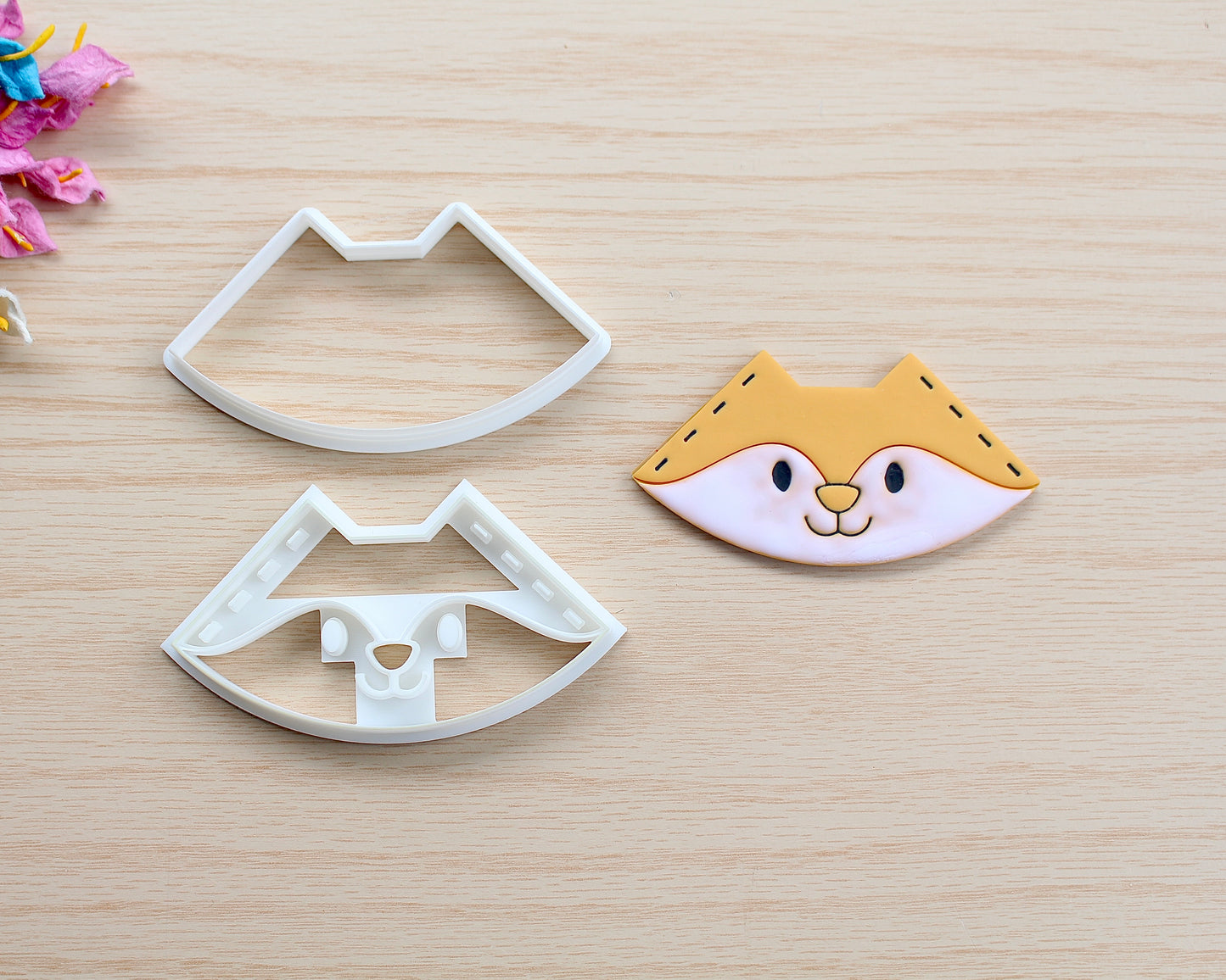 Fox Corner Bookmark Polymer Clay Cutter shaped like a fox’s face, designed for making polymer clay bookmark corners.