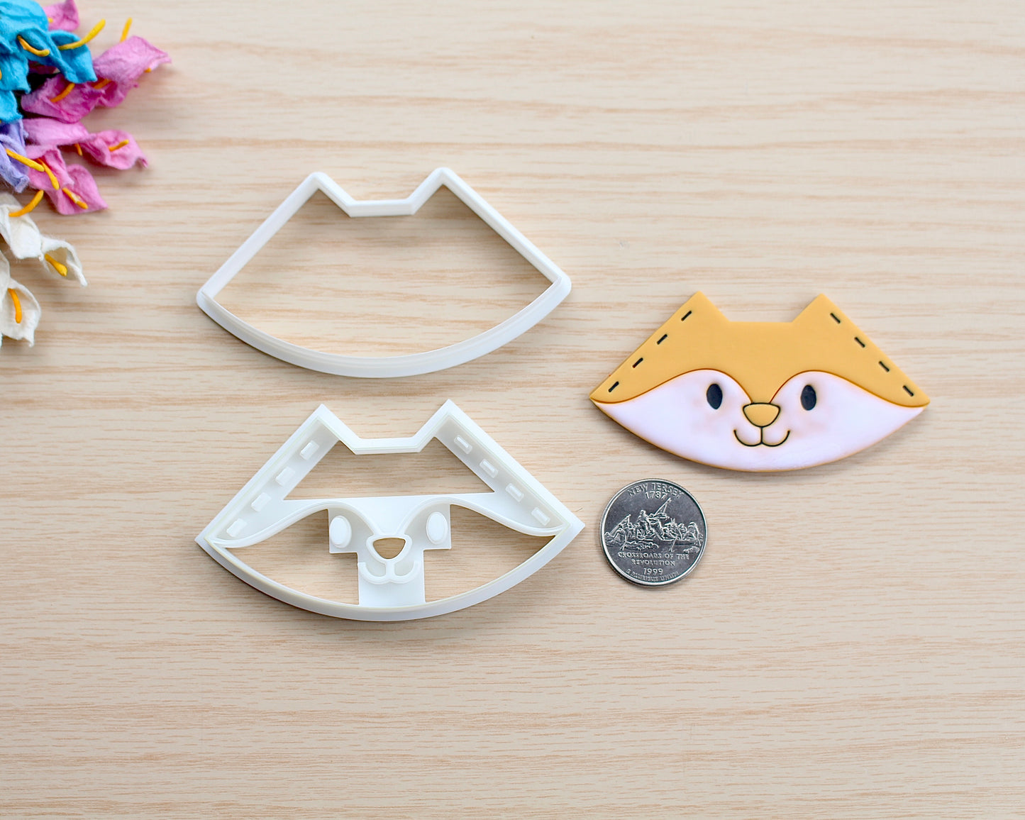 Fox Corner Bookmark Polymer Clay Cutter shaped like a fox’s face, designed for making polymer clay bookmark corners.