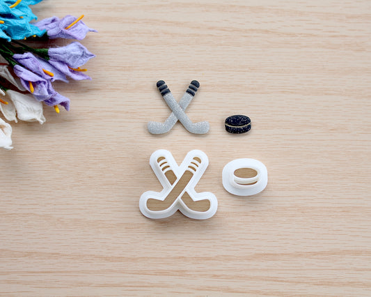 hockey stick and puck polymer clay cutter set