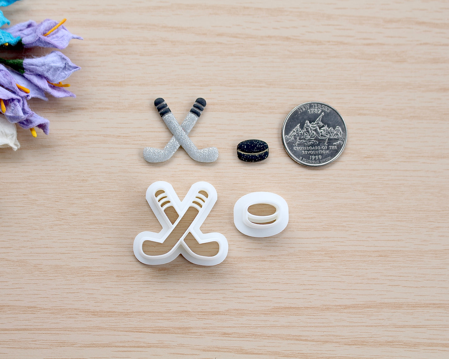 hockey stick and puck polymer clay cutter set