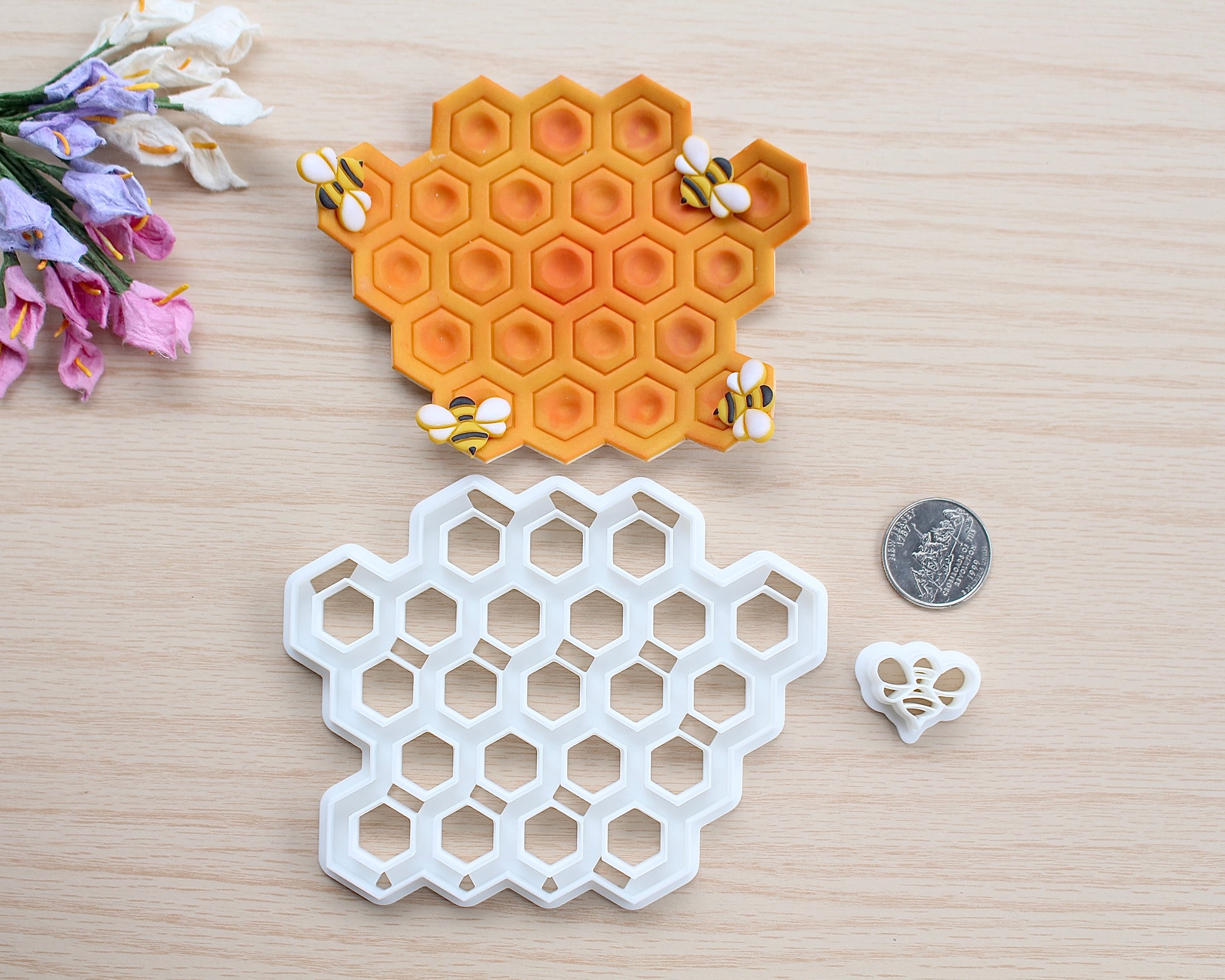 honeycomb & bee trinket | ornament polymer clay cutter set
