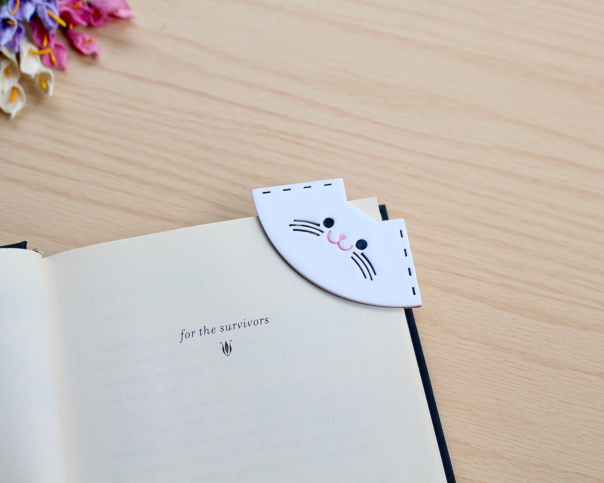 Kitty Corner Bookmark Polymer Clay Cutter in the shape of a cat’s face, designed for making polymer clay bookmarks.