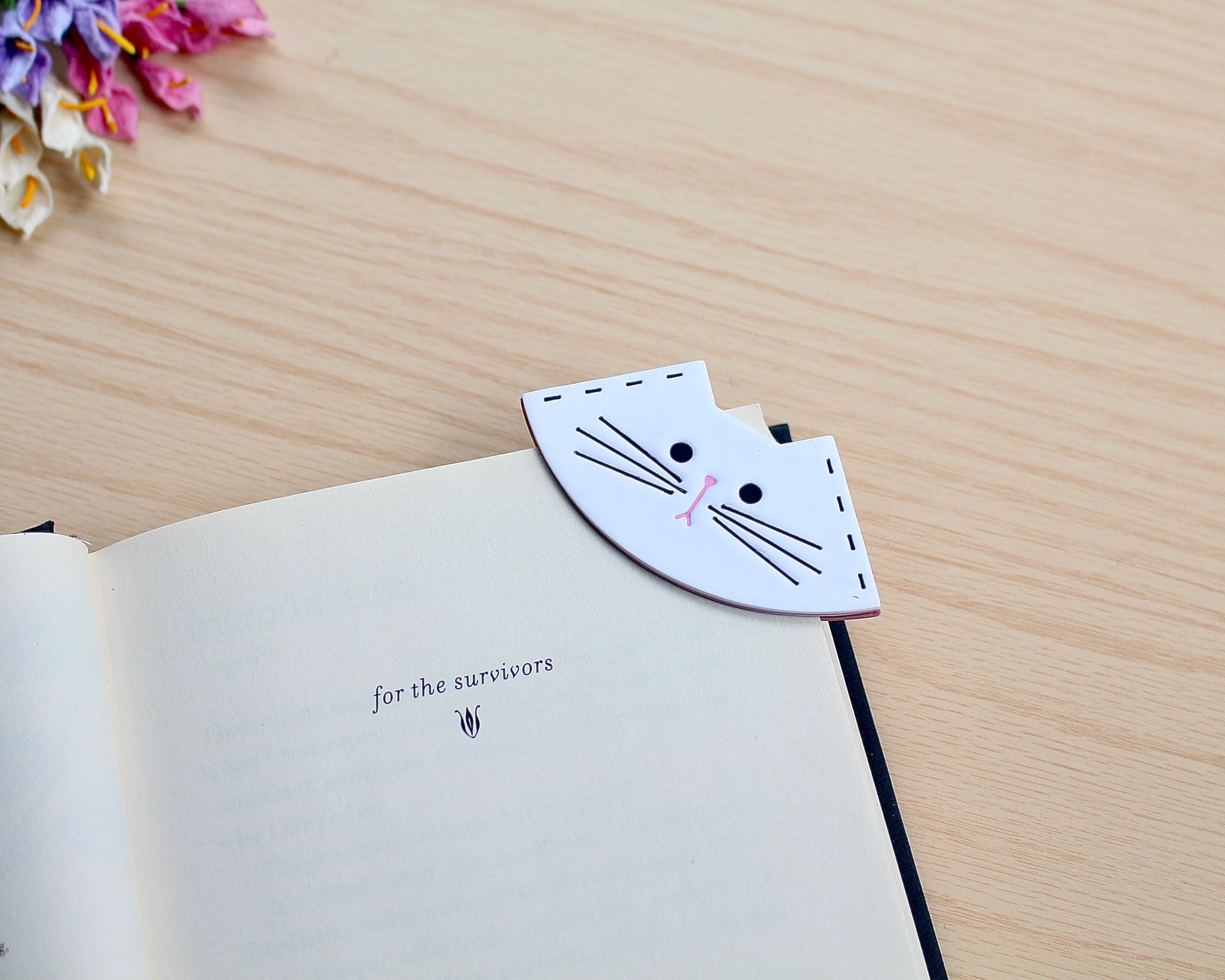 Kitty Corner Bookmark Polymer Clay Cutter in the shape of a cat’s face, designed for making polymer clay bookmarks.