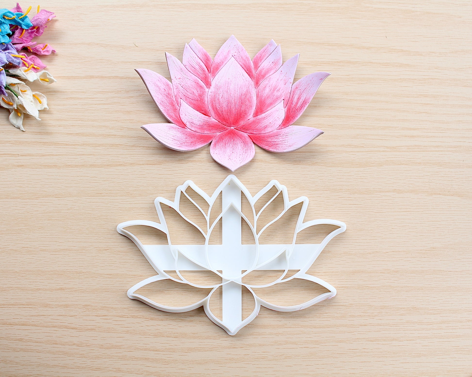 Lotus Trinket Dish Polymer Clay Cutter shaped like a lotus flower, designed for making polymer clay trinket dishes.