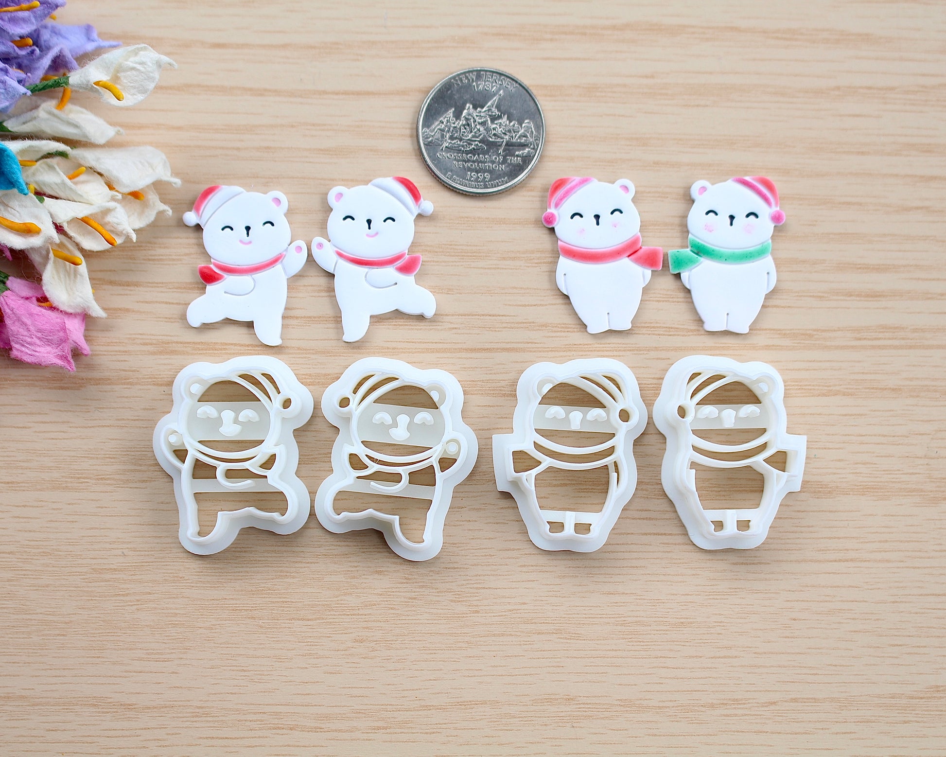 Christmas polar bear polymer clay cutter