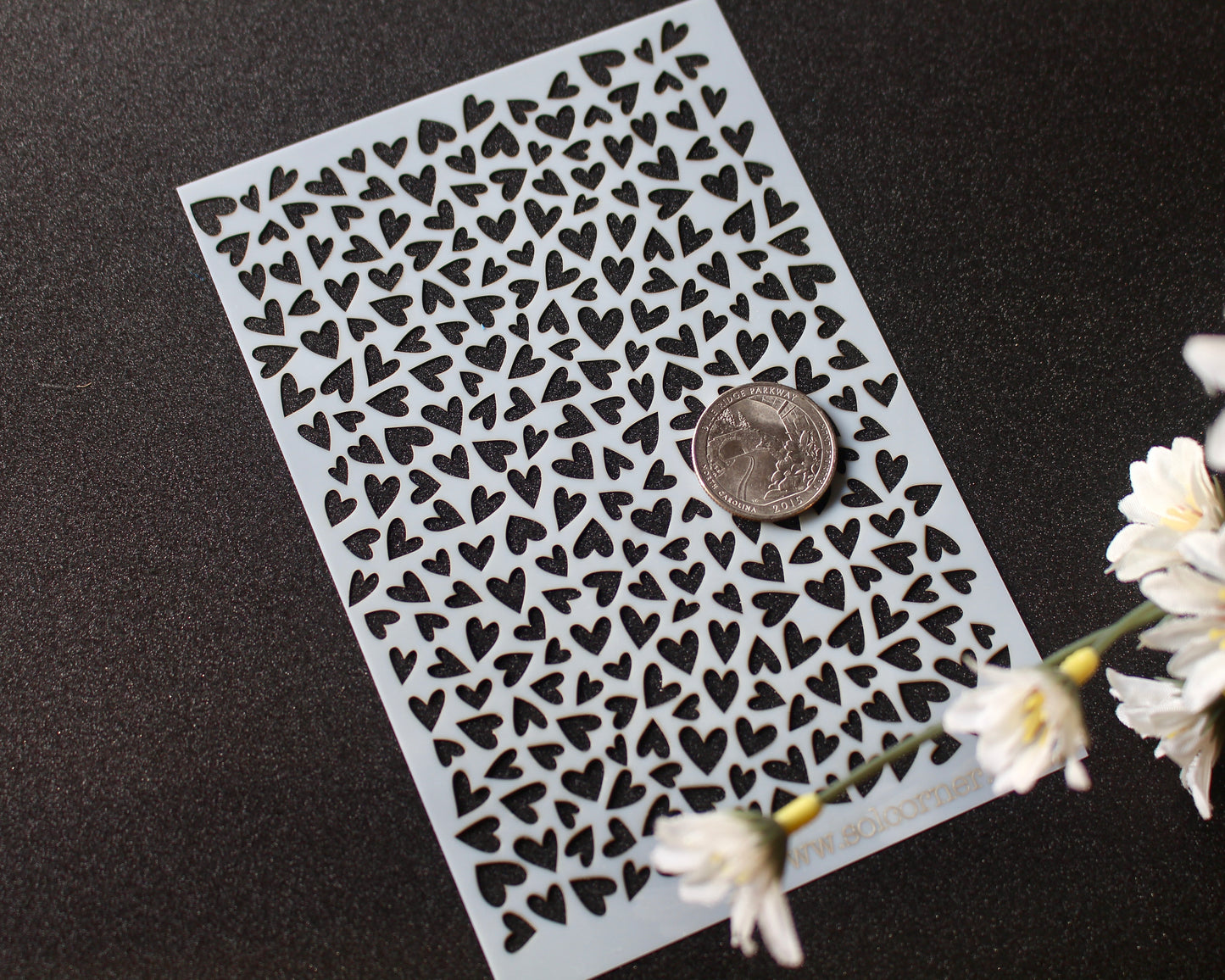 scattered heart mylar stencil polymer clay cutter