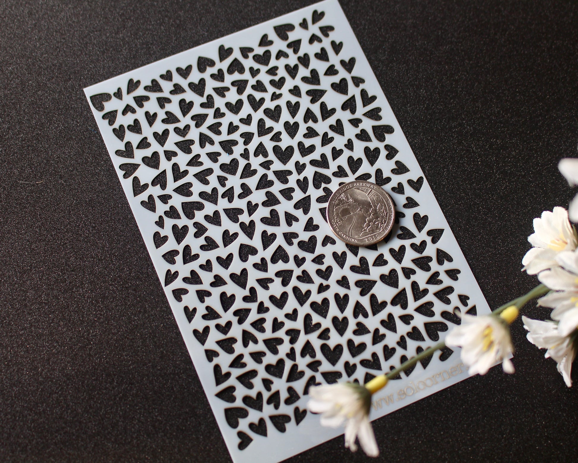 scattered heart mylar stencil polymer clay cutter
