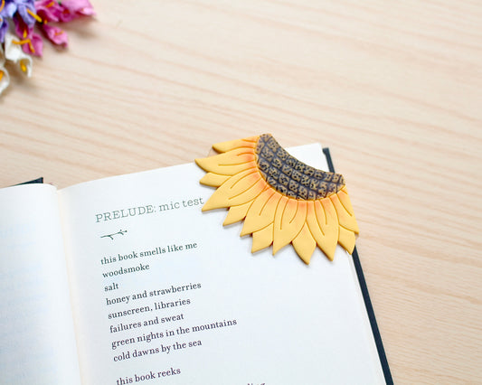 Sunflower Corner Bookmark Polymer Clay Cutter shaped like a sunflower, designed for making polymer clay bookmarks.
